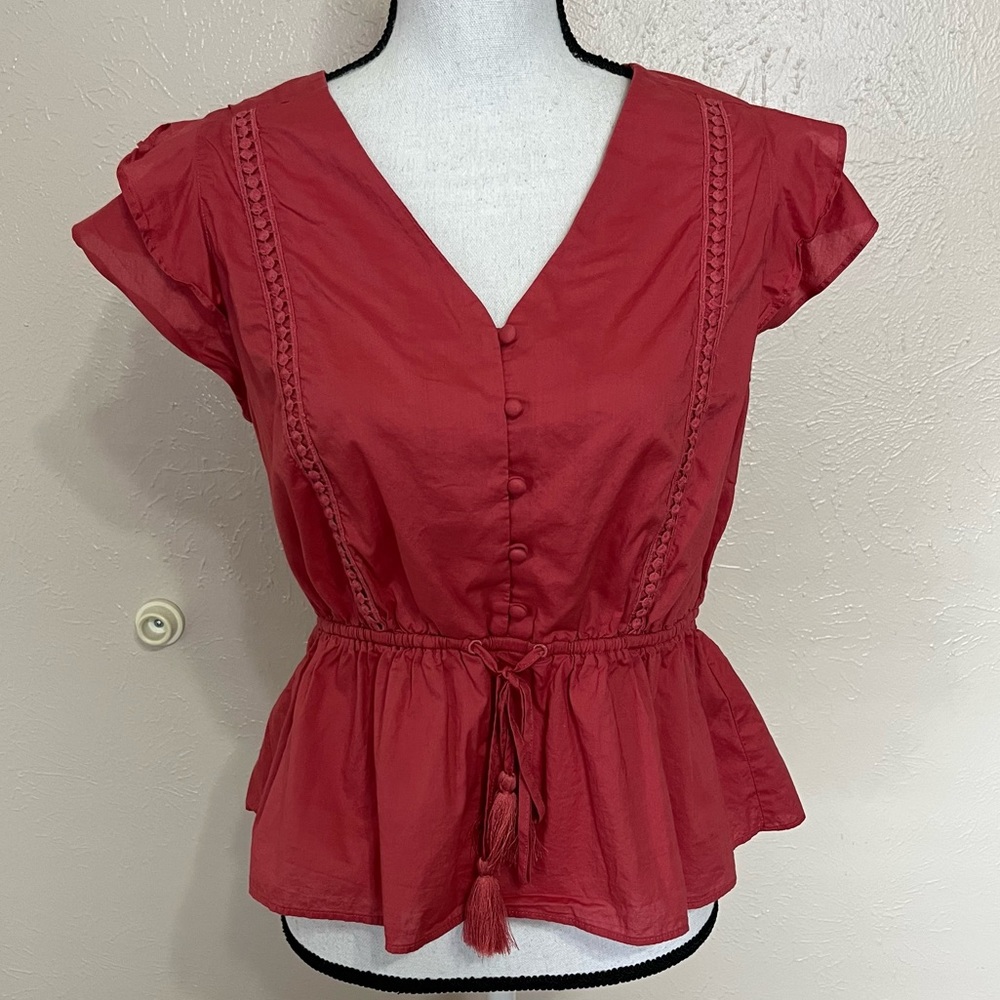 J. Crew Red Blouse with Button Detail